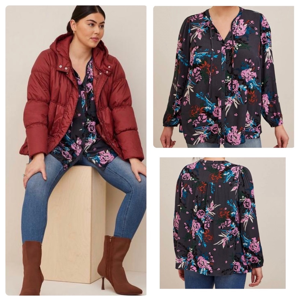 Torrid Crinkle Gauze Button-Front Peasant Top Plus Size 1X.